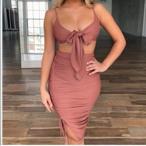 Tiger Mist Dusty Pink Ruched Skirt